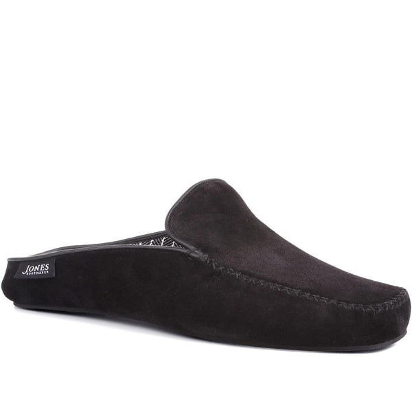 jones bootmaker Men's Yarmouth Leather Moccasin Slippers - Black Suede