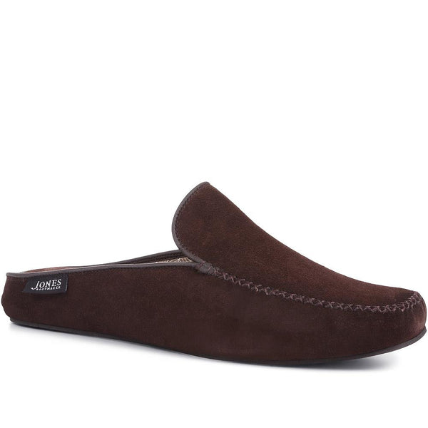 jones bootmaker Men's Yarmouth Leather Moccasin Slippers - Dark Brown Suede