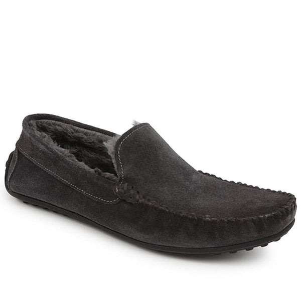 jones bootmaker Men's Zain Suede Full Slippers - Charcoal