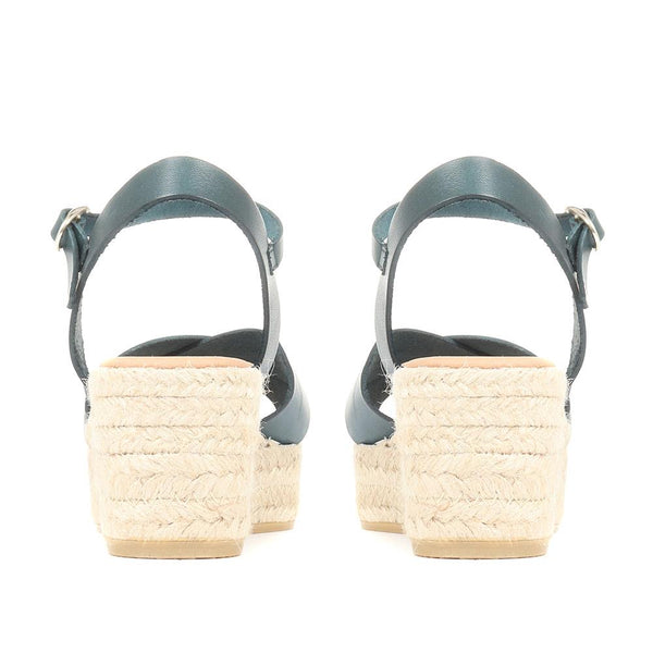 Jones Bootmaker Outlet Alaina Leather Espadrille Wedges - Green