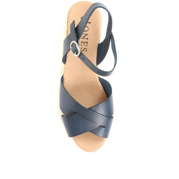 Jones Bootmaker Outlet Alaina Leather Espadrille Wedges - Navy