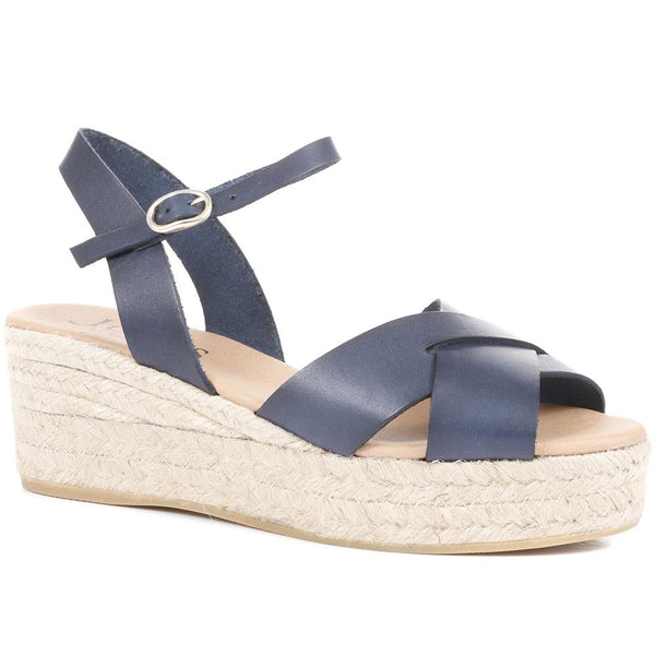 jones bootmaker Outlet Alaina Leather Espadrille Wedges - Navy
