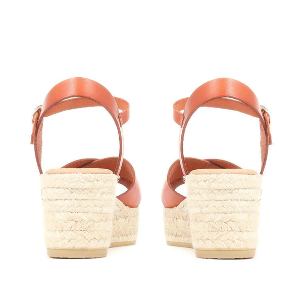 Jones Bootmaker Outlet Alaina Leather Espadrille Wedges - Tan