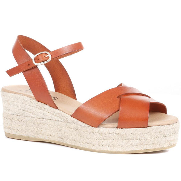 jones bootmaker Outlet Alaina Leather Espadrille Wedges - Tan