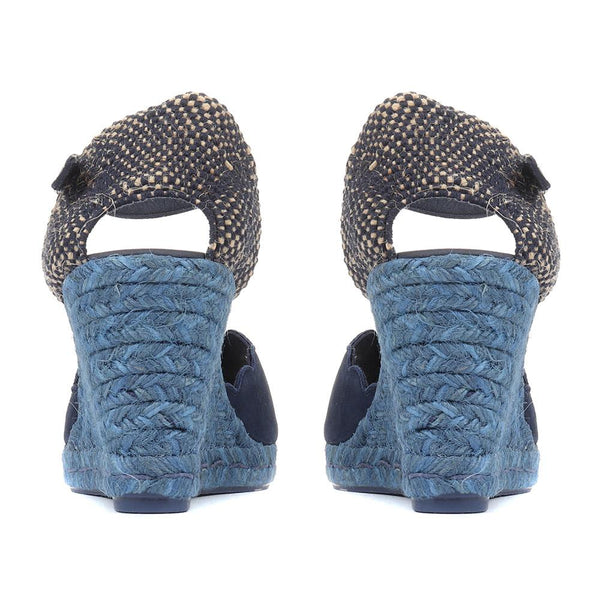 Jones Bootmaker Outlet Alejandra Espadrille Wedge Sandals - Navy Suede