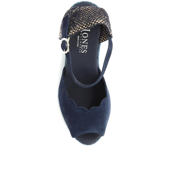 Jones Bootmaker Outlet Alejandra Espadrille Wedge Sandals - Navy Suede