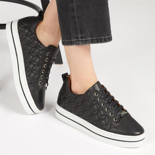 Jones Bootmaker Outlet Alexandrite Leather Quilted Trainers - Black
