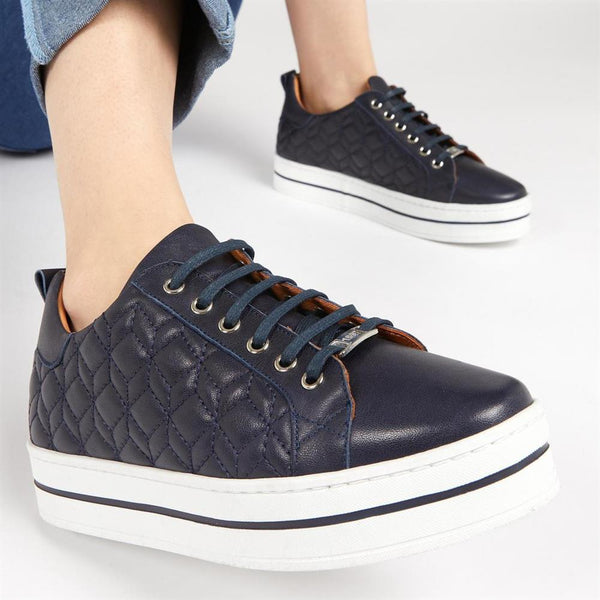 Jones Bootmaker Outlet Alexandrite Leather Quilted Trainers - Navy