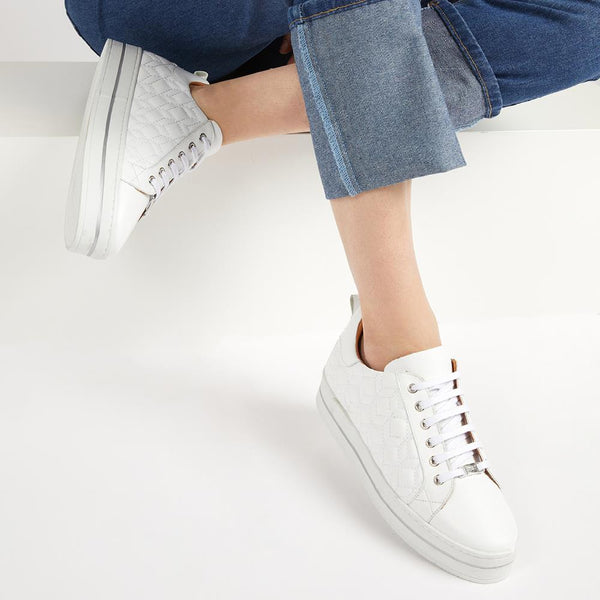 Jones Bootmaker Outlet Alexandrite Leather Quilted Trainers - White