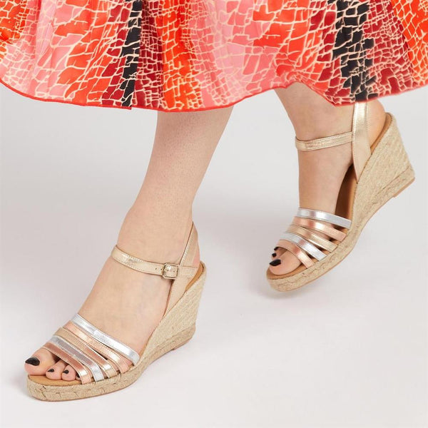 Jones Bootmaker Outlet Alivia Espadrille Wedge Heels - Gold Multi