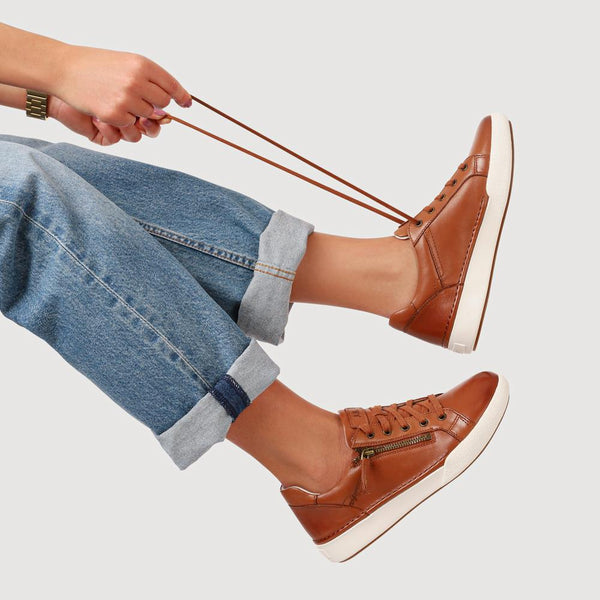 Jones Bootmaker Outlet All-Leather Dual-Fastening Trainers - Tan