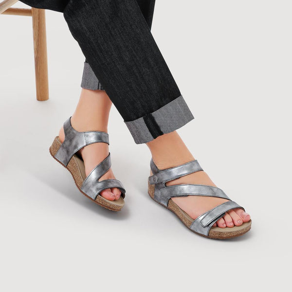 Jones Bootmaker Outlet All-Leather Touch-Fasten Sandals - Silver