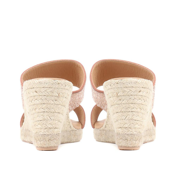 Jones Bootmaker Outlet Amabelle Wedge Mule Sandals - Rose Gold Shimmer