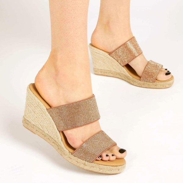 Jones Bootmaker Outlet Amabelle Wedge Mule Sandals - Rose Gold Shimmer