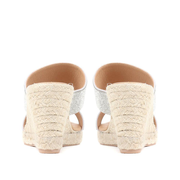 Jones Bootmaker Outlet Amabelle Wedge Mule Sandals - Silver Shimmer