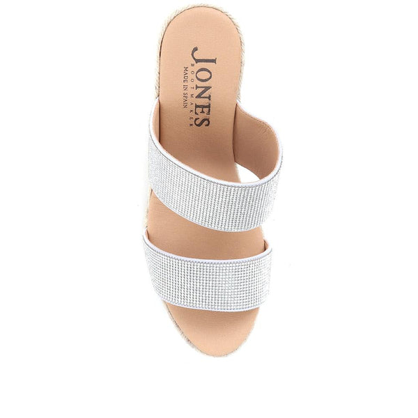 Jones Bootmaker Outlet Amabelle Wedge Mule Sandals - Silver Shimmer