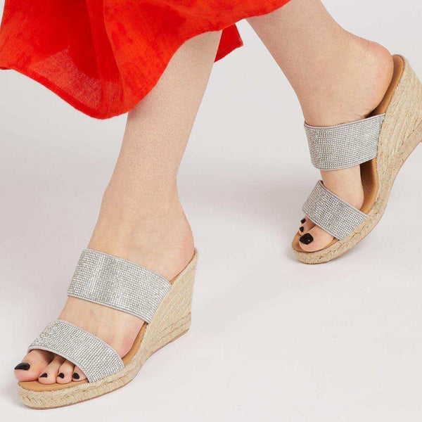 Jones Bootmaker Outlet Amabelle Wedge Mule Sandals - Silver Shimmer
