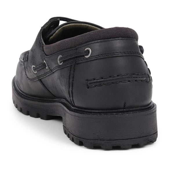 Jones Bootmaker Outlet Basalt Calf Leather Boat Shoe - Black