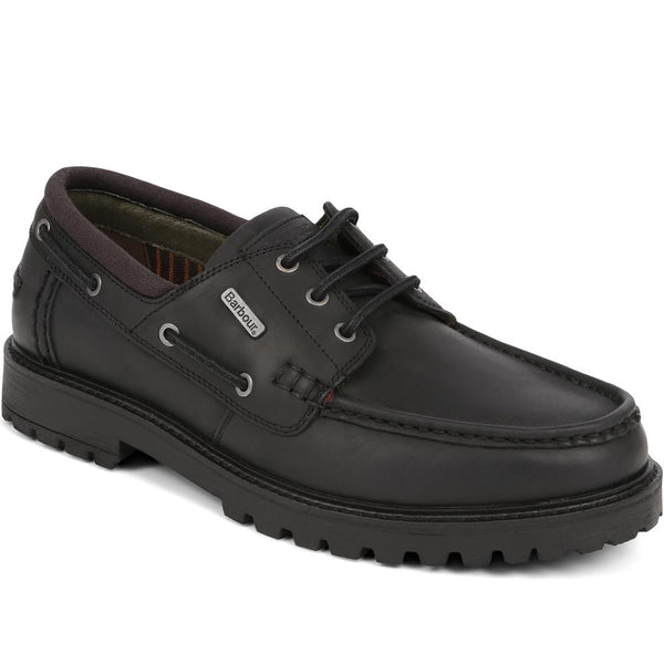 jones bootmaker Outlet Basalt Calf Leather Boat Shoe - Black