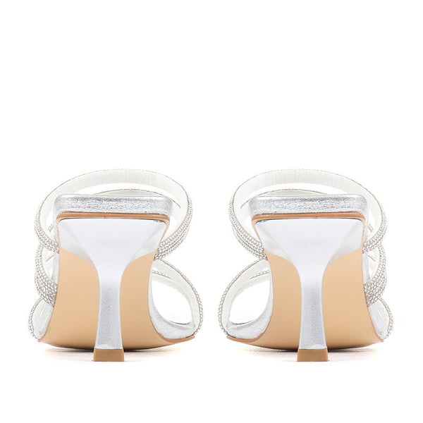 Jones Bootmaker Outlet Bertilla Diamante Heeled Mules - Silver