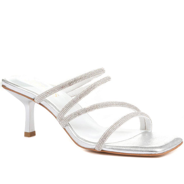 jones bootmaker Outlet Bertilla Diamante Heeled Mules - Silver