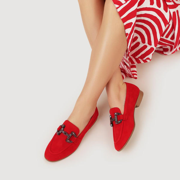 Jones Bootmaker Outlet Buckle-Detailed Slip-On Shoes - Berry Suede
