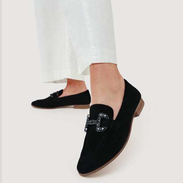 Jones Bootmaker Outlet Buckle-Detailed Slip-On Shoes - Black Suede