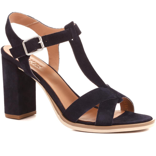 jones bootmaker Outlet Celestia T-Bar Block Heeled Sandals - Navy