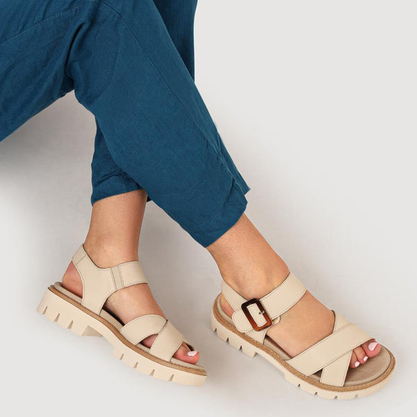 Jones Bootmaker Outlet Chunky Leather Twin-Strap Sandals - Beige