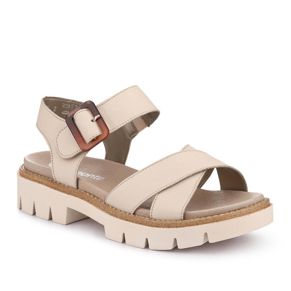 jones bootmaker Outlet Chunky Leather Twin-Strap Sandals - Beige