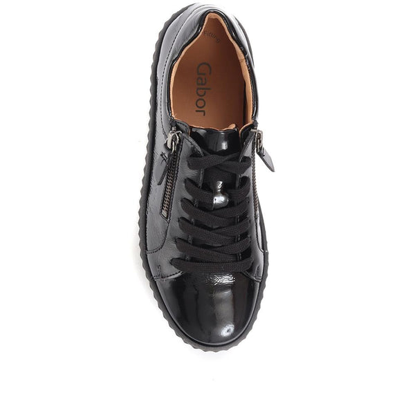 Jones Bootmaker Outlet Dolly Leather Platform Trainers - Black Patent
