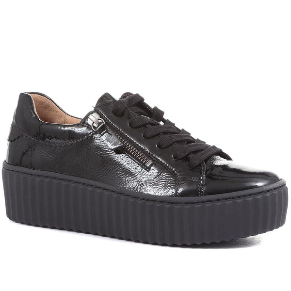 jones bootmaker Outlet Dolly Leather Platform Trainers - Black Patent