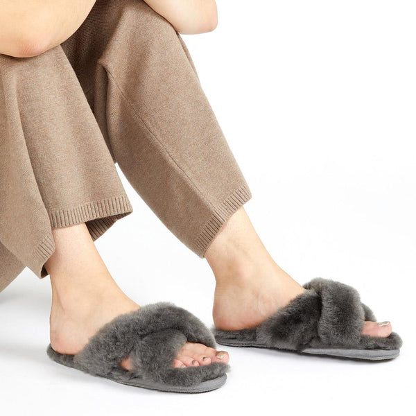 Jones Bootmaker Outlet Dory Sheepskin Slippers - Grey