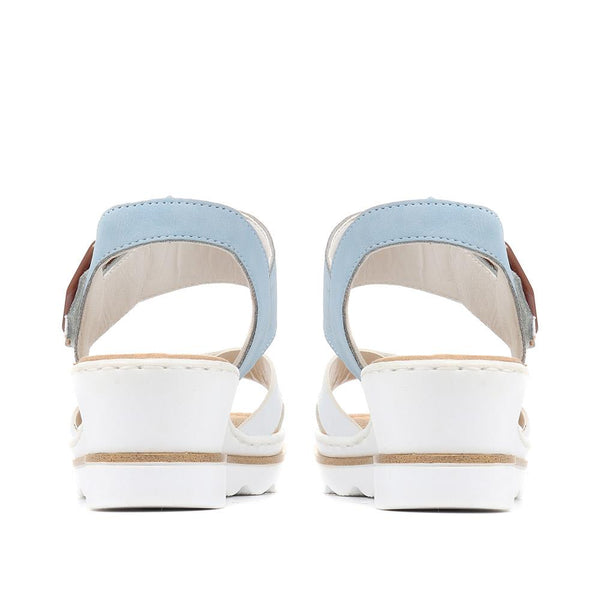 Jones Bootmaker Outlet Dual-Fitting Wedge Sandals - White-Blue