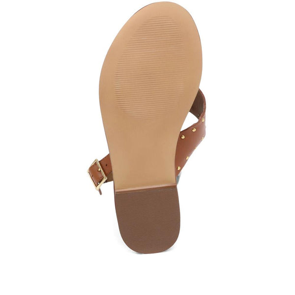 Jones Bootmaker Outlet Elda Cross Over Studded Sandals - Tan