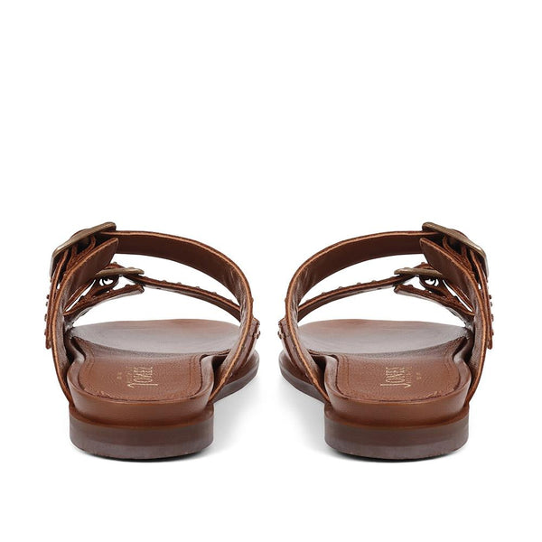 Jones Bootmaker Outlet Eugenia Double Buckle Mules - Tan