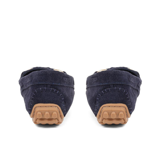 Jones Bootmaker Outlet Giustina Suede Buckle Moccasins - Navy