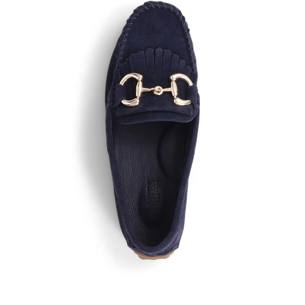 Jones Bootmaker Outlet Giustina Suede Buckle Moccasins - Navy