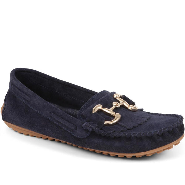 jones bootmaker Outlet Giustina Suede Buckle Moccasins - Navy