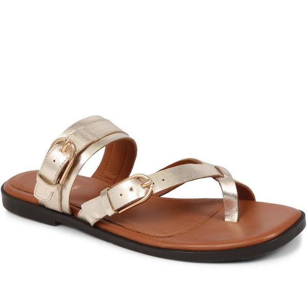 jones bootmaker Outlet Glint Leather Toe Post Sandals - Gold