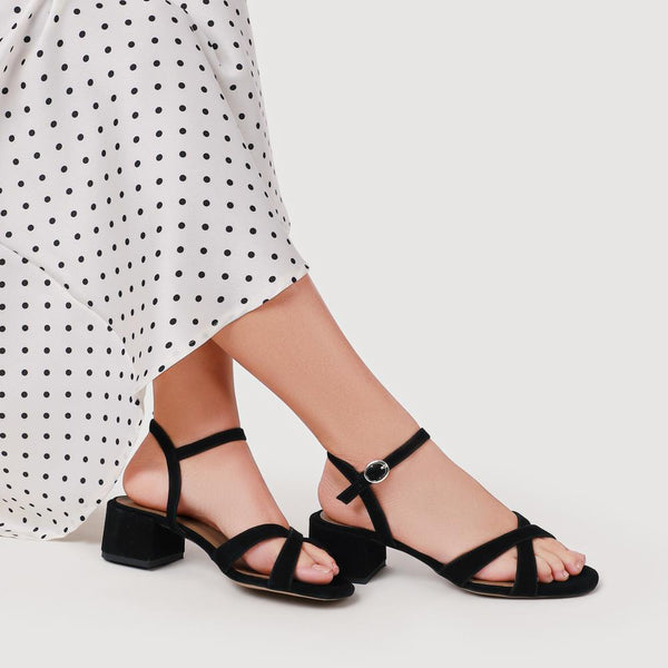 Jones Bootmaker Outlet Hyacinth Wide-Fit Heeled Leather Sandals - Black