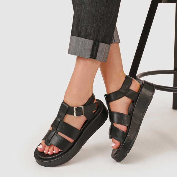 Jones Bootmaker Outlet Imilia Leather Platform Sandals - Black