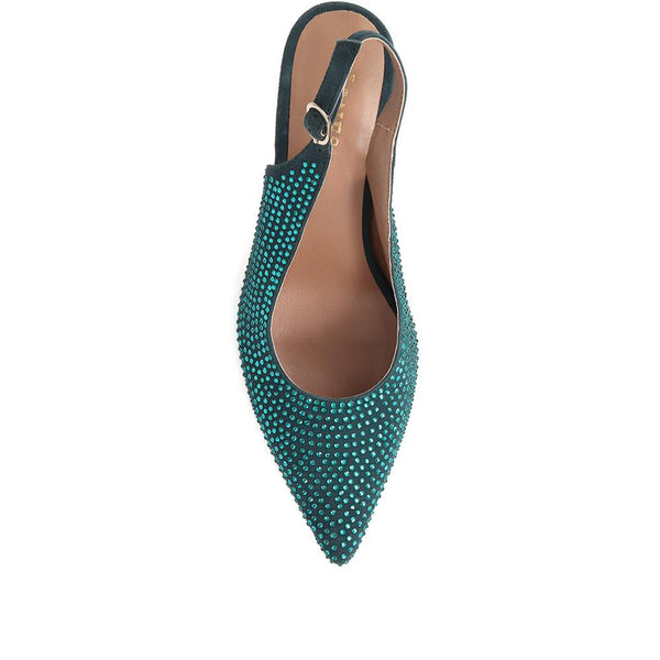Jones Bootmaker Outlet Jewelled Slingback Stiletto Heels - Green