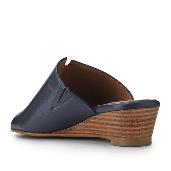 Jones Bootmaker Outlet Jocelyn Leather Wedge-Heel Mules - Navy