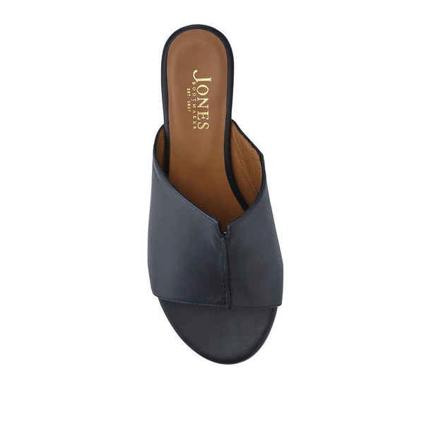 Jones Bootmaker Outlet Jocelyn Leather Wedge-Heel Mules - Navy