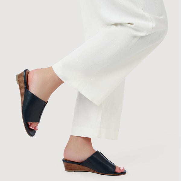 Jones Bootmaker Outlet Jocelyn Leather Wedge-Heel Mules - Navy