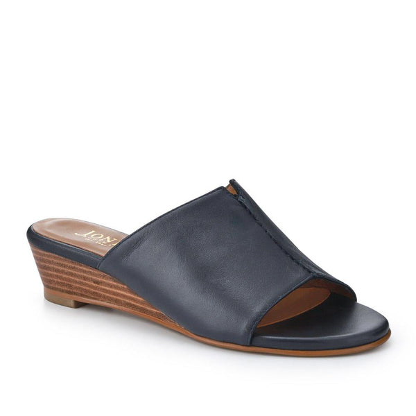 jones bootmaker Outlet Jocelyn Leather Wedge-Heel Mules - Navy