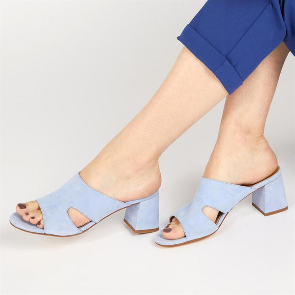 Jones Bootmaker Outlet Kennedi Leather Heeled Mule Sandals - Powder Blue
