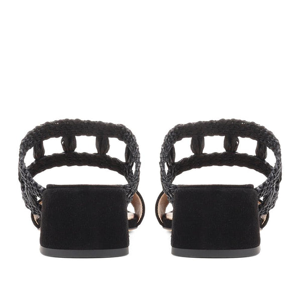 Jones Bootmaker Outlet Kimora Raffia Heeled Mule Sandals - Black
