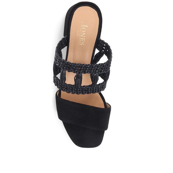 Jones Bootmaker Outlet Kimora Raffia Heeled Mule Sandals - Black